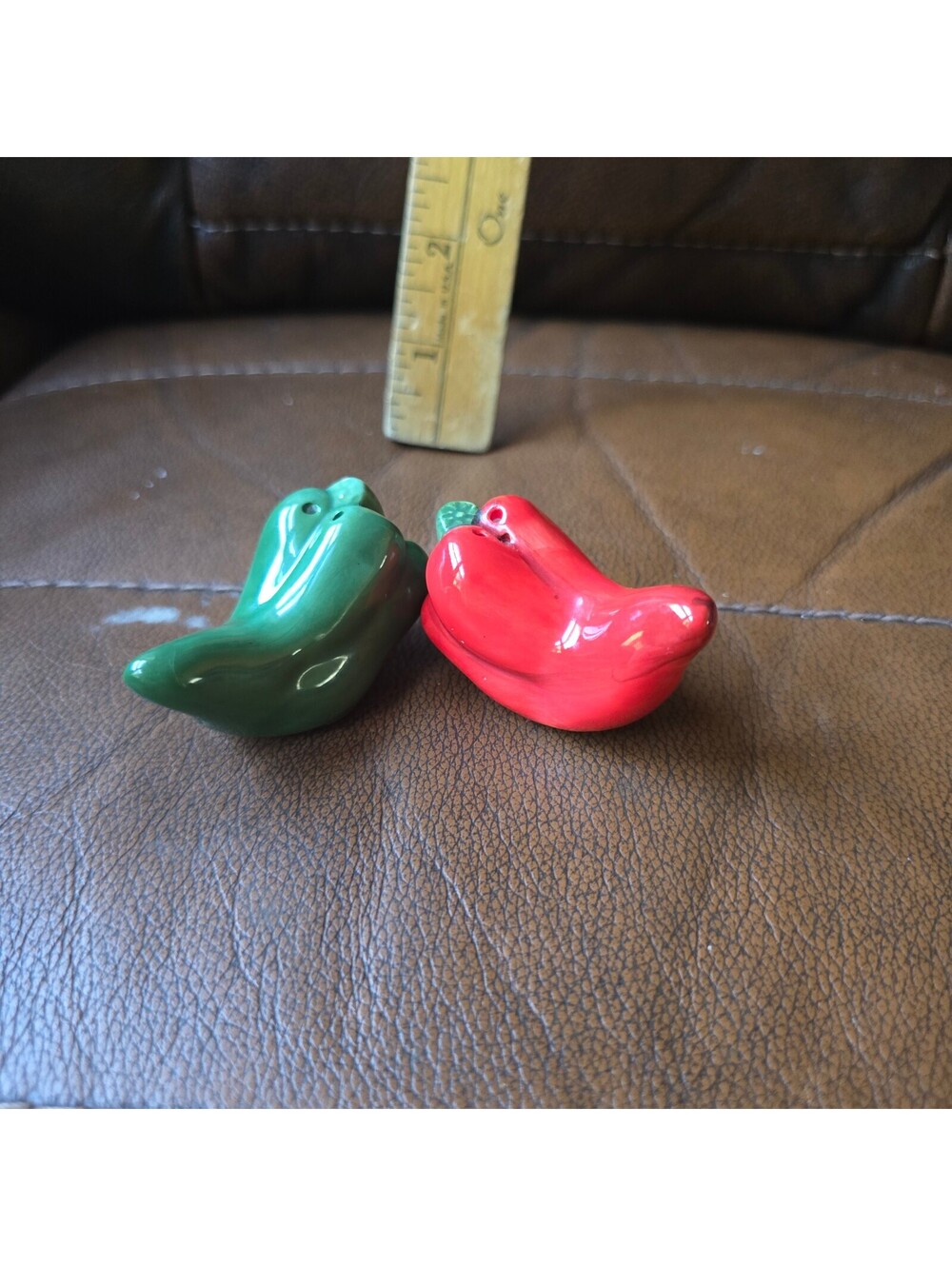 Vintage Green & Red Chili Pepper Ceramic Salt and Pepper Shakers Set
